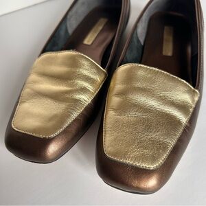 Metallic Leather Loafers in Gold and Brown 7.5